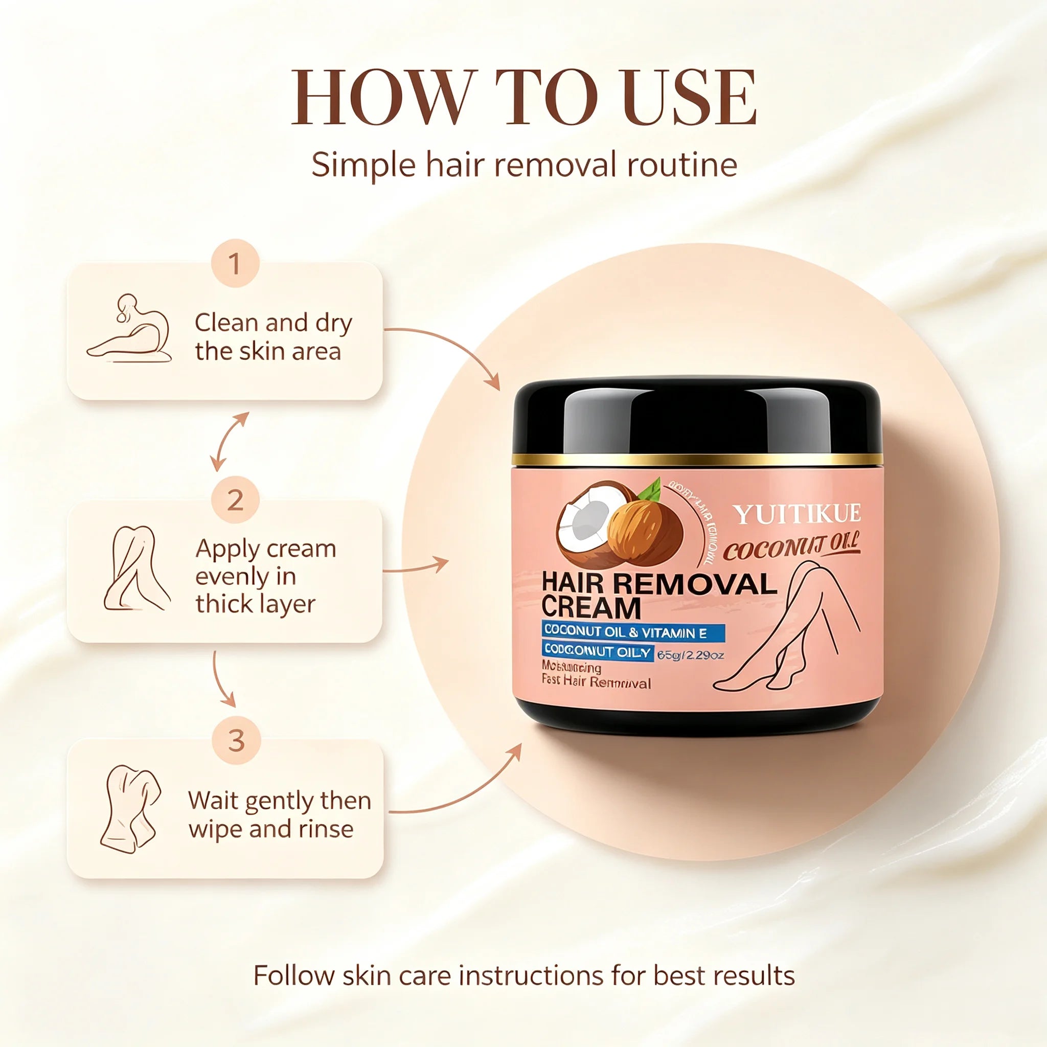 YUITIKUE Coconut Oil Hair Removal Cream Gentle Depilatory for Women - 11