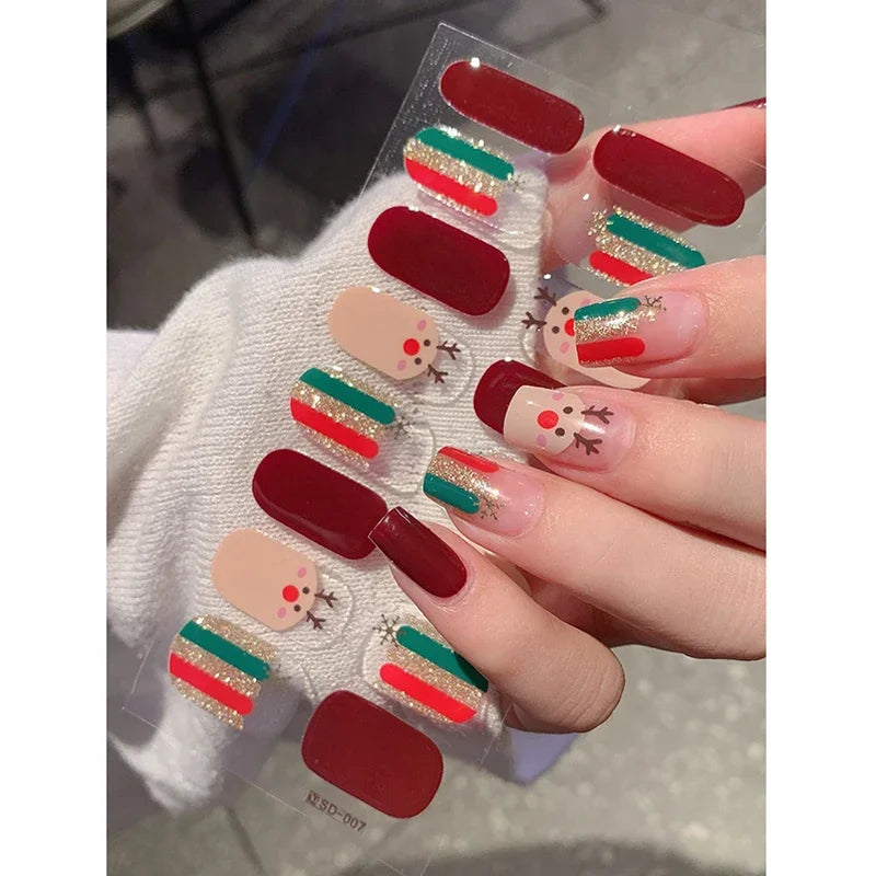 Christmas Semi-Cured Gel Nail Wraps with Winter Snowflake Designs