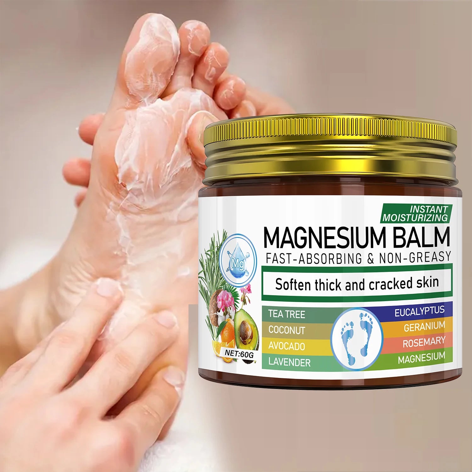 Magnesium Body Balm Fast Absorbing Cream for Dry Cracked Skin - 5