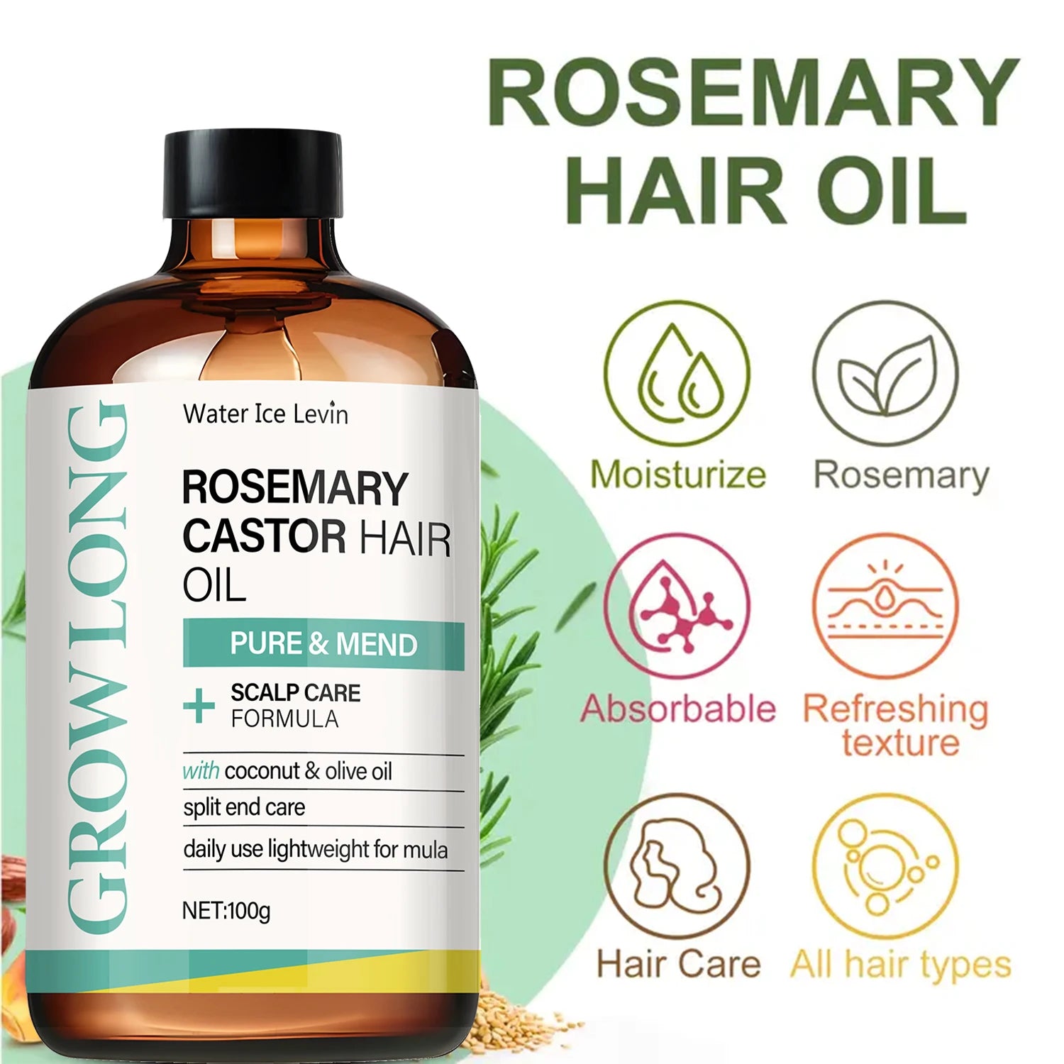 Rosemary Castor Hair Oil Scalp Care and Split End Repair Treatment - 5