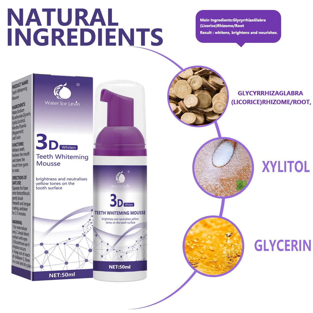 Purple Teeth Whitening Mousse Deep Cleaning Foam Toothpaste 50ml