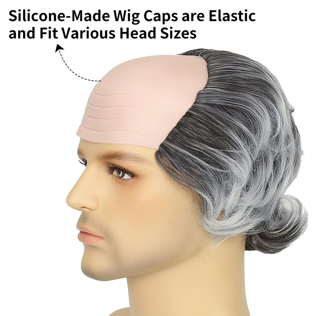 Gray Old Man Bald Cap Wig Synthetic Scientist Costume Accessory