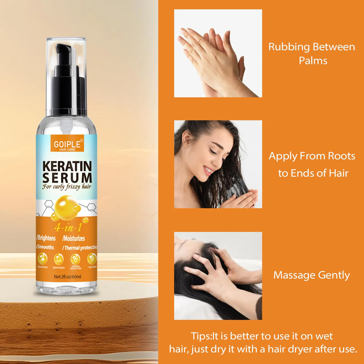 Goiple 4 in 1 Keratin Hair Serum Moisturizing Frizz Control Treatment
