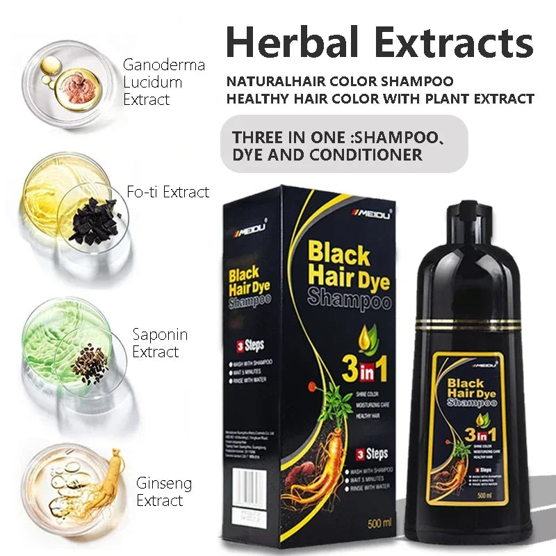 3 in 1 Hair Dye Shampoo 500ml Coloring Conditioner and Repair Treatment
