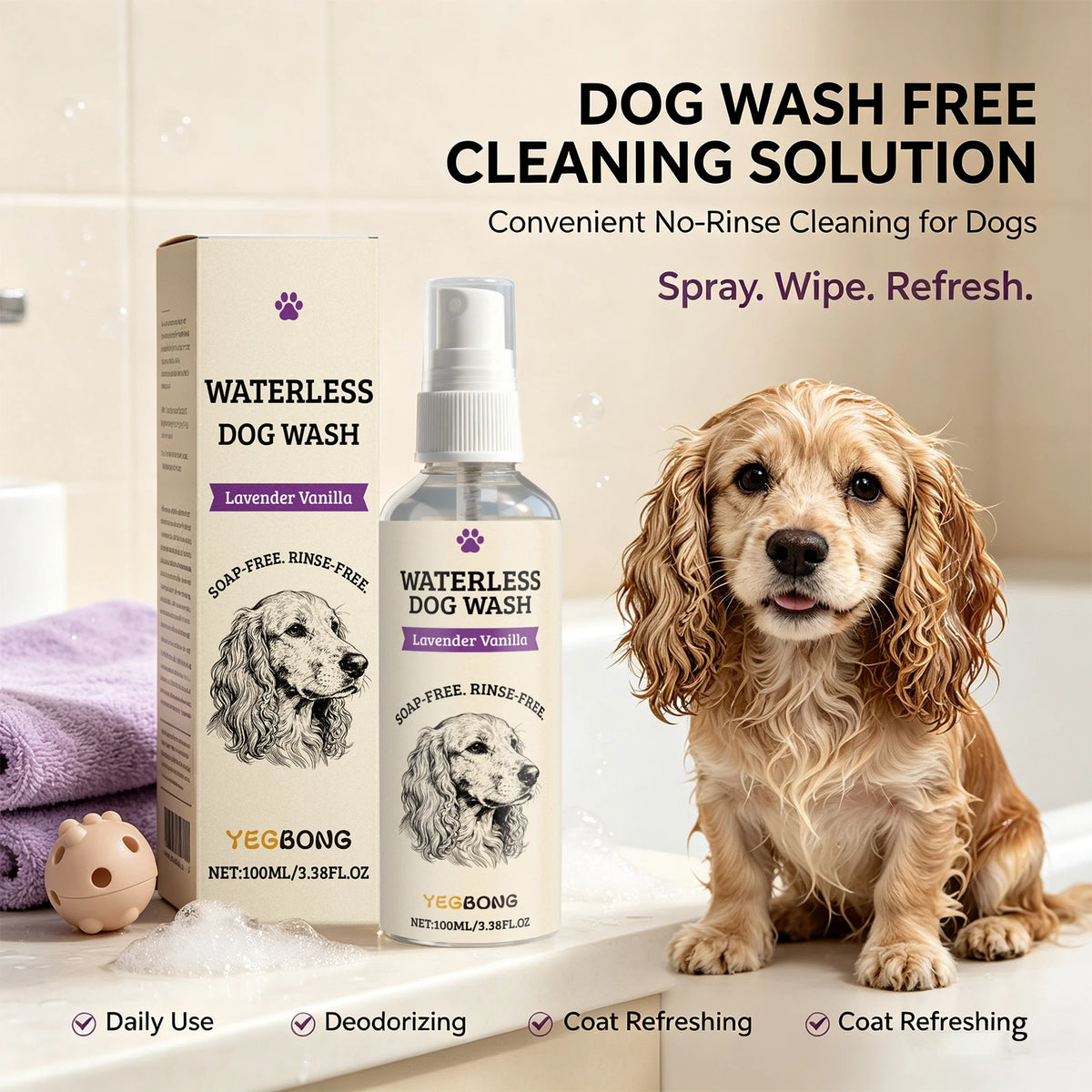 Waterless Dog Shampoo Spray for Quick Cleaning and Odor Removal