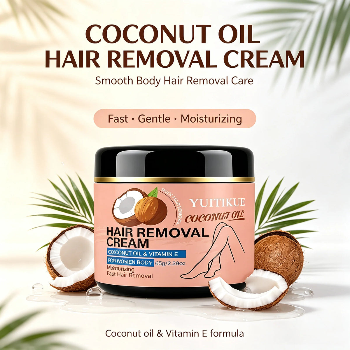 YUITIKUE Coconut Oil Hair Removal Cream Gentle Depilatory for Women
