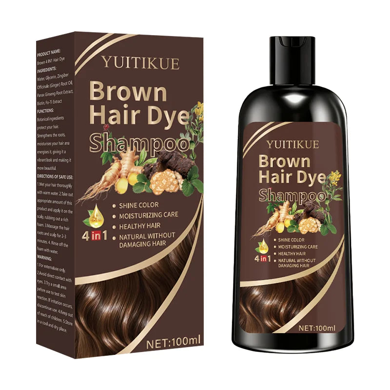 100ml Brown Hair Dye Shampoo 4-in-1 Plant Extract Gray Coverage - 7