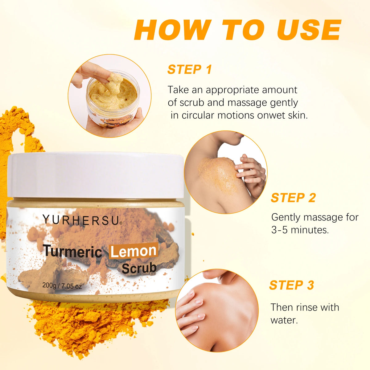 Turmeric Vitamin C Exfoliating Body Scrub Brightening Skincare 200g