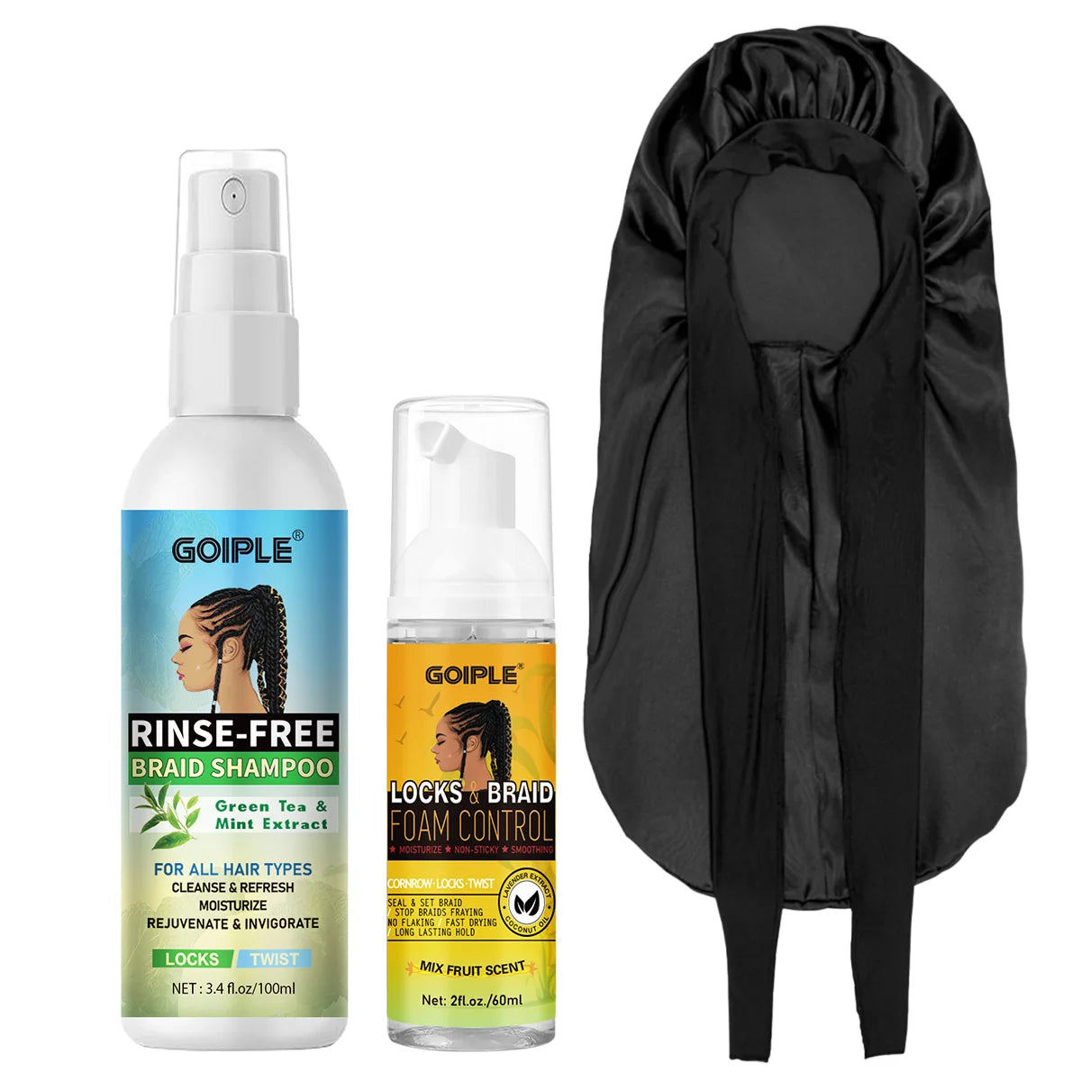 Rinse Free Braid Shampoo and Foam Mousse Set with Nightcap