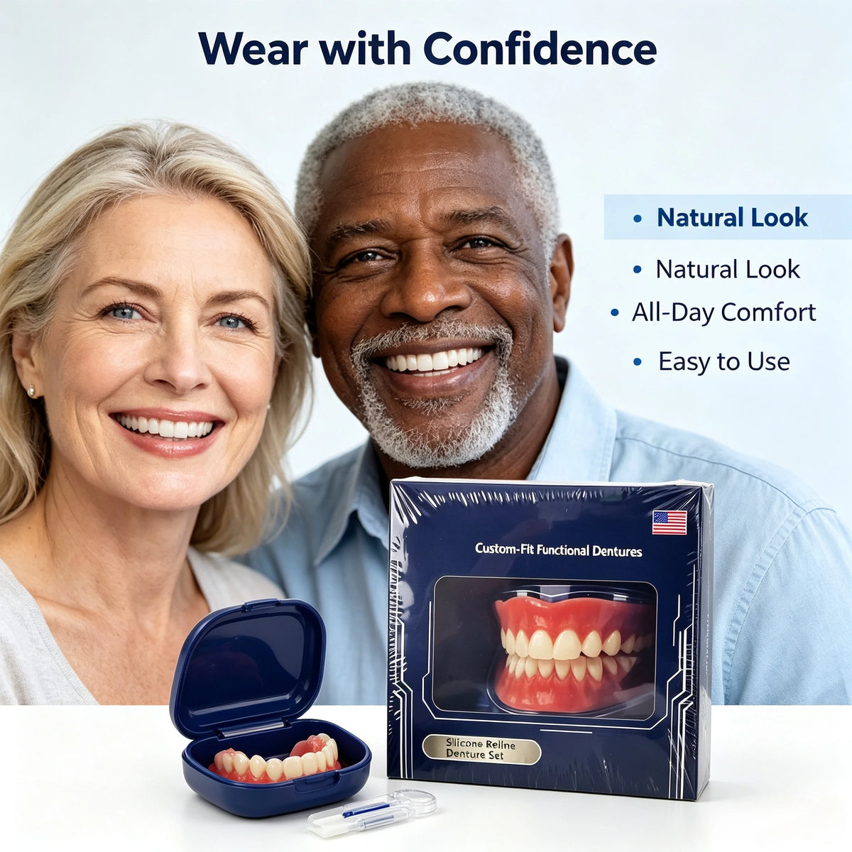 Full-Mouth Silicone Denture Set for Natural Smile