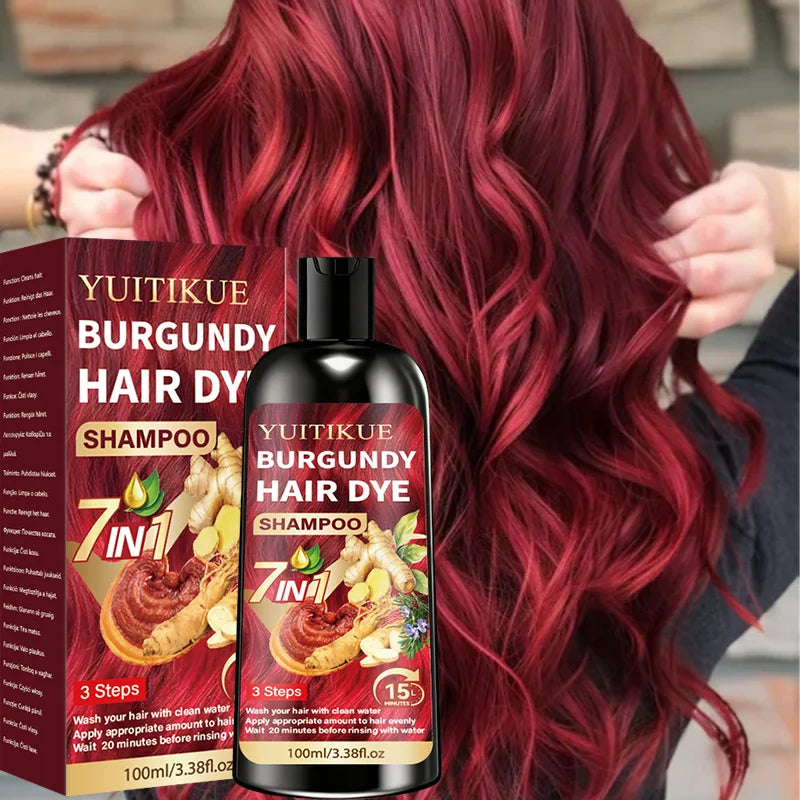 7 in 1 Burgundy Hair Dye Shampoo Natural Herbal Moisturizing 100ml