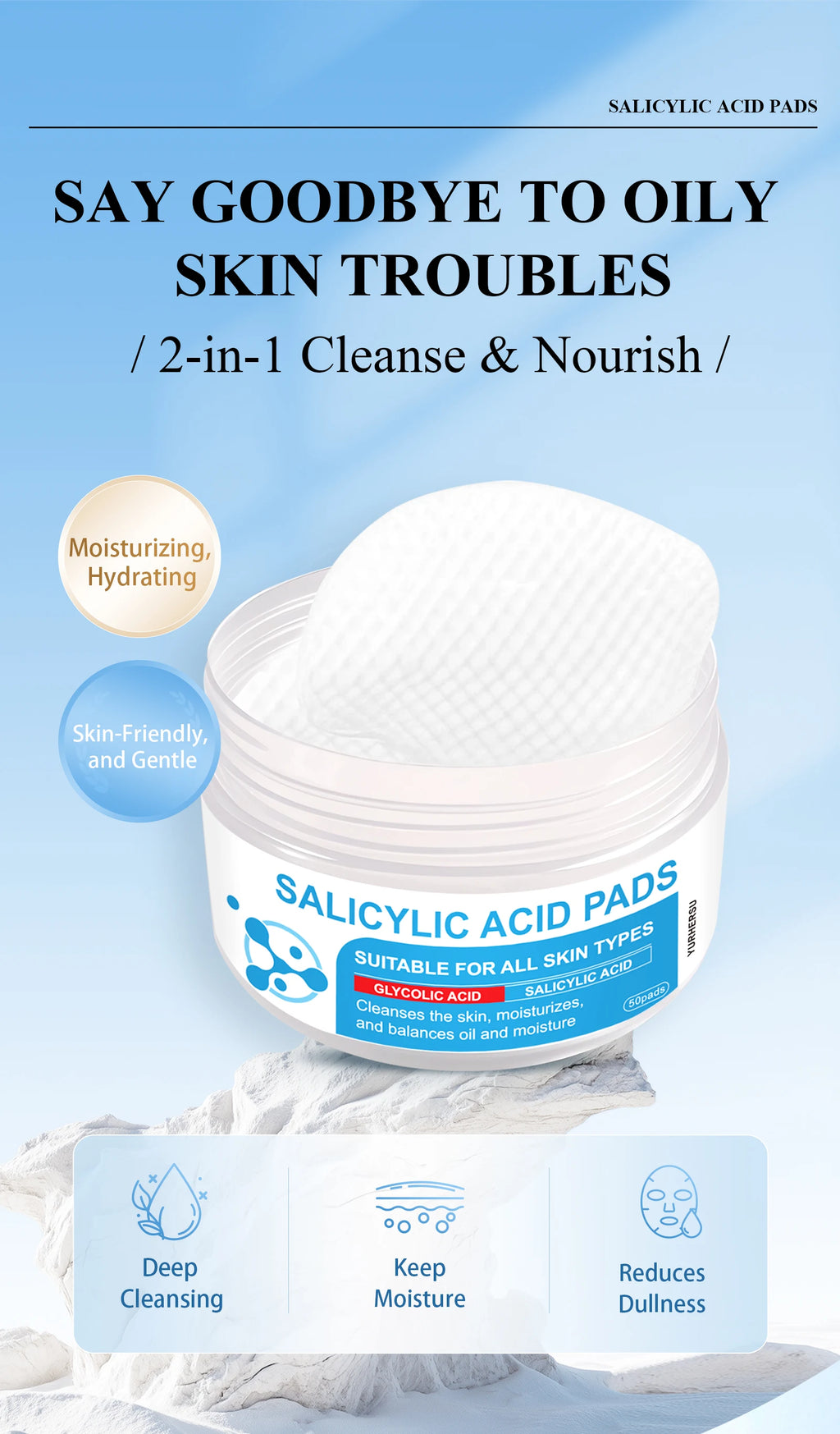 AHA BHA Exfoliating Toner Pads Dual Effect Facial Cleansing Treatment