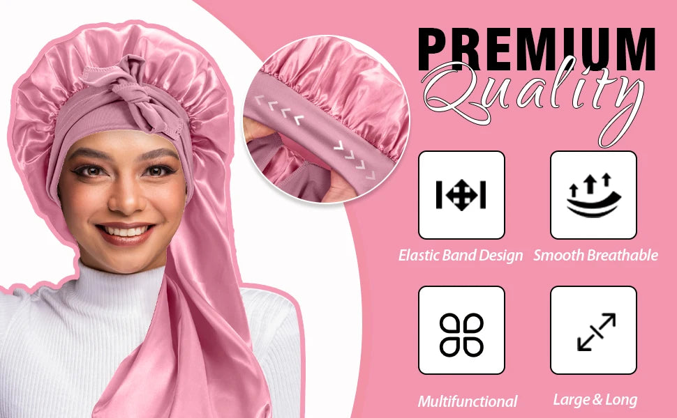Satin Sleep Bonnet with Adjustable Long Tie for Hair Protection - 8