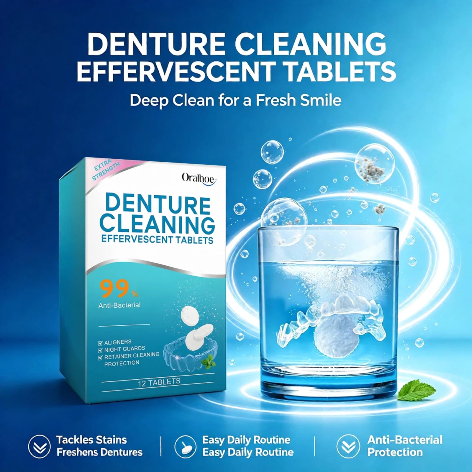 Effervescent Denture Cleaning Tablets for Freshness and Stain Removal - 2