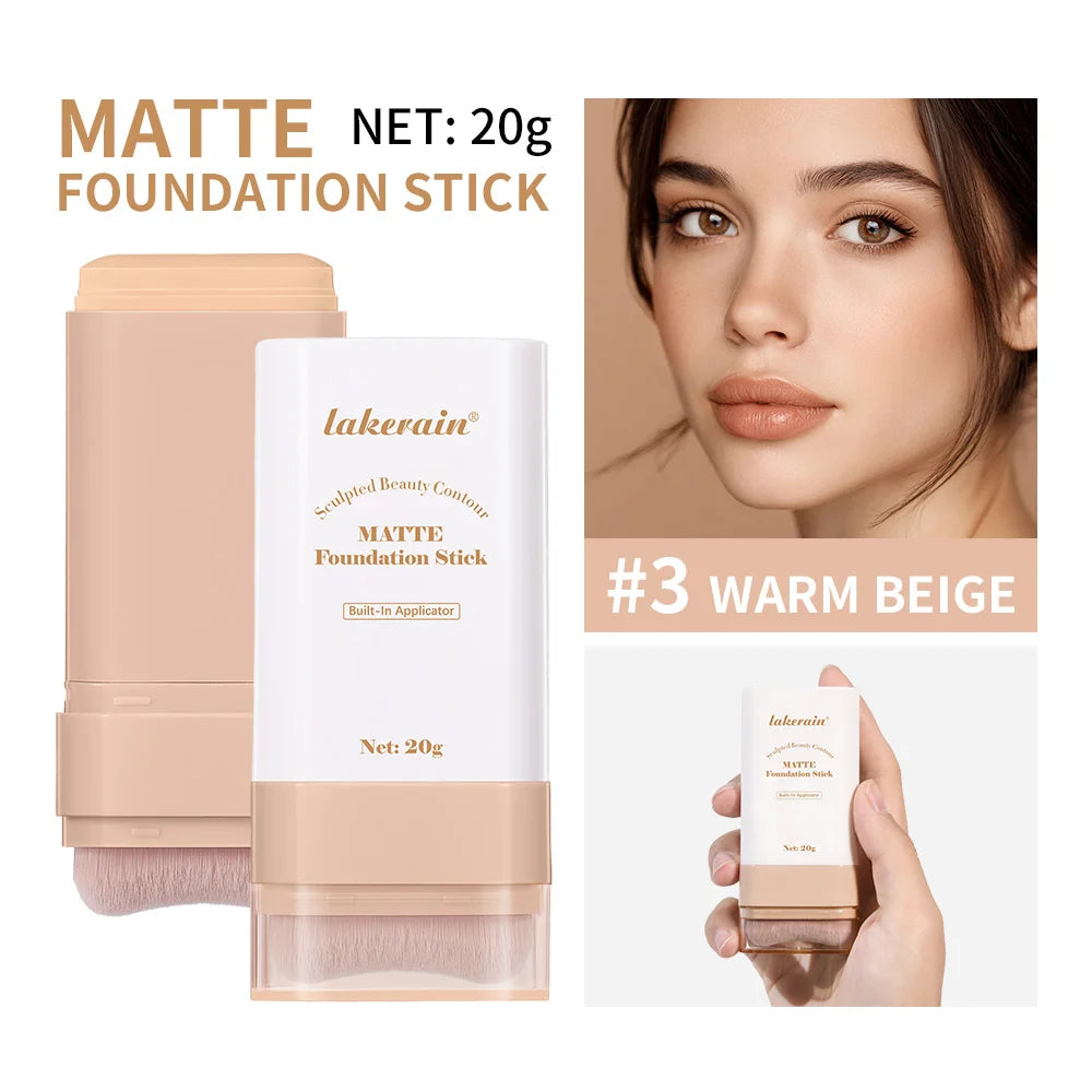 Matte Foundation Stick with Built-in Brush for Flawless Coverage - 38