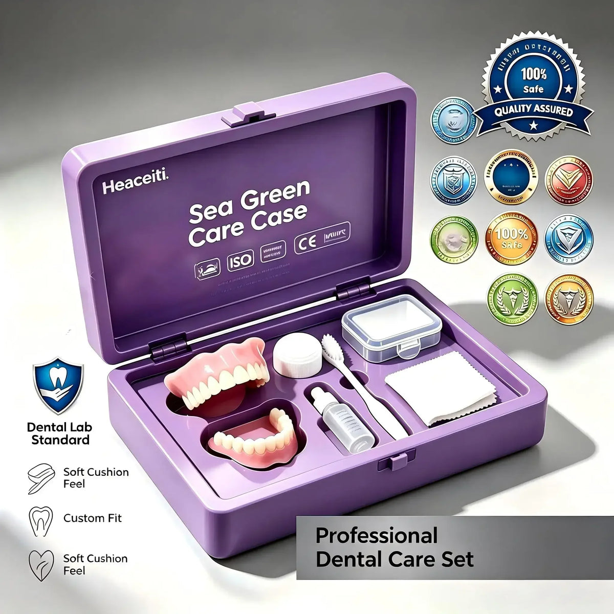 Realistic Cosmetic Denture Set with Portable Storage Case