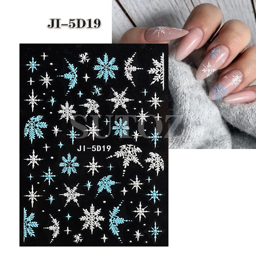 5D Embossed Christmas Nail Art Stickers for Holiday Manicures - 15