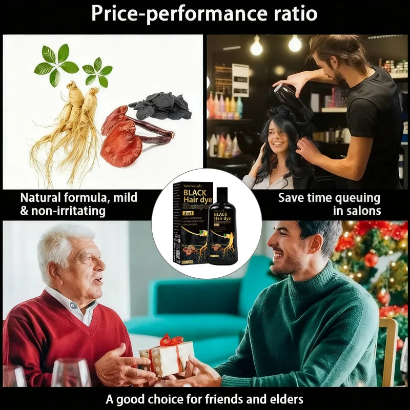 3in1 Black Hair Dye Shampoo with Ginger and Biotin 100g