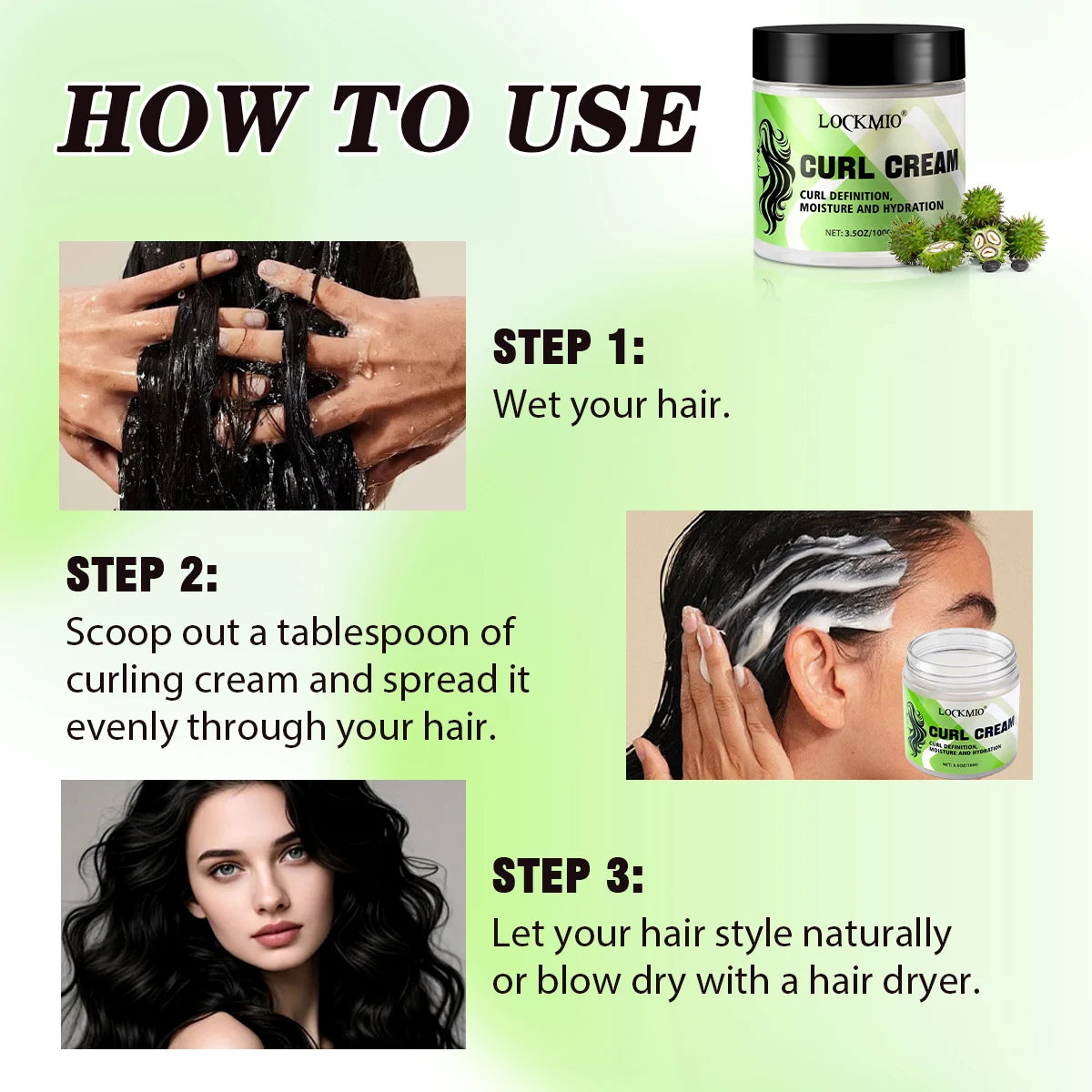 Black Castor Oil Hair Curl Cream Moisturizing Frizz Control 100g - 5