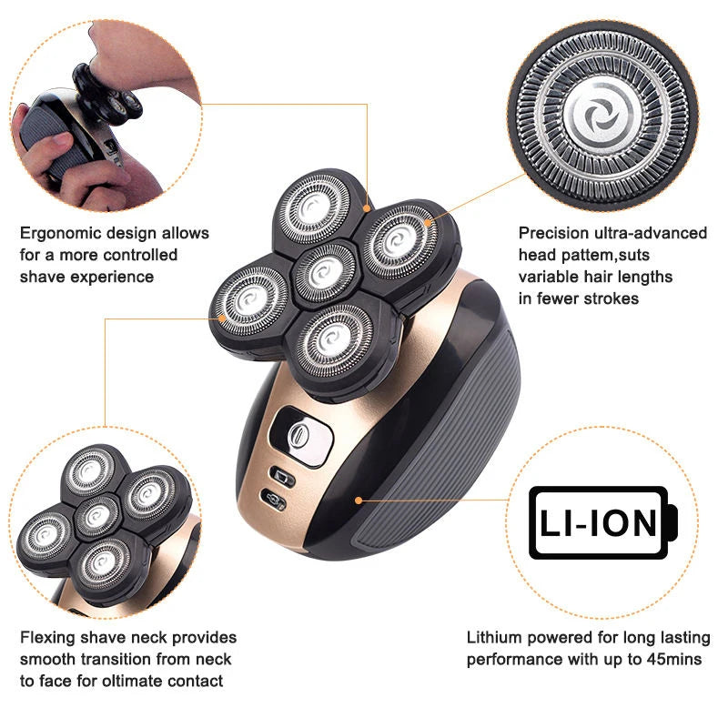 5 in 1 Electric Rotary Shaver Waterproof Beard Trimmer and Grooming Kit