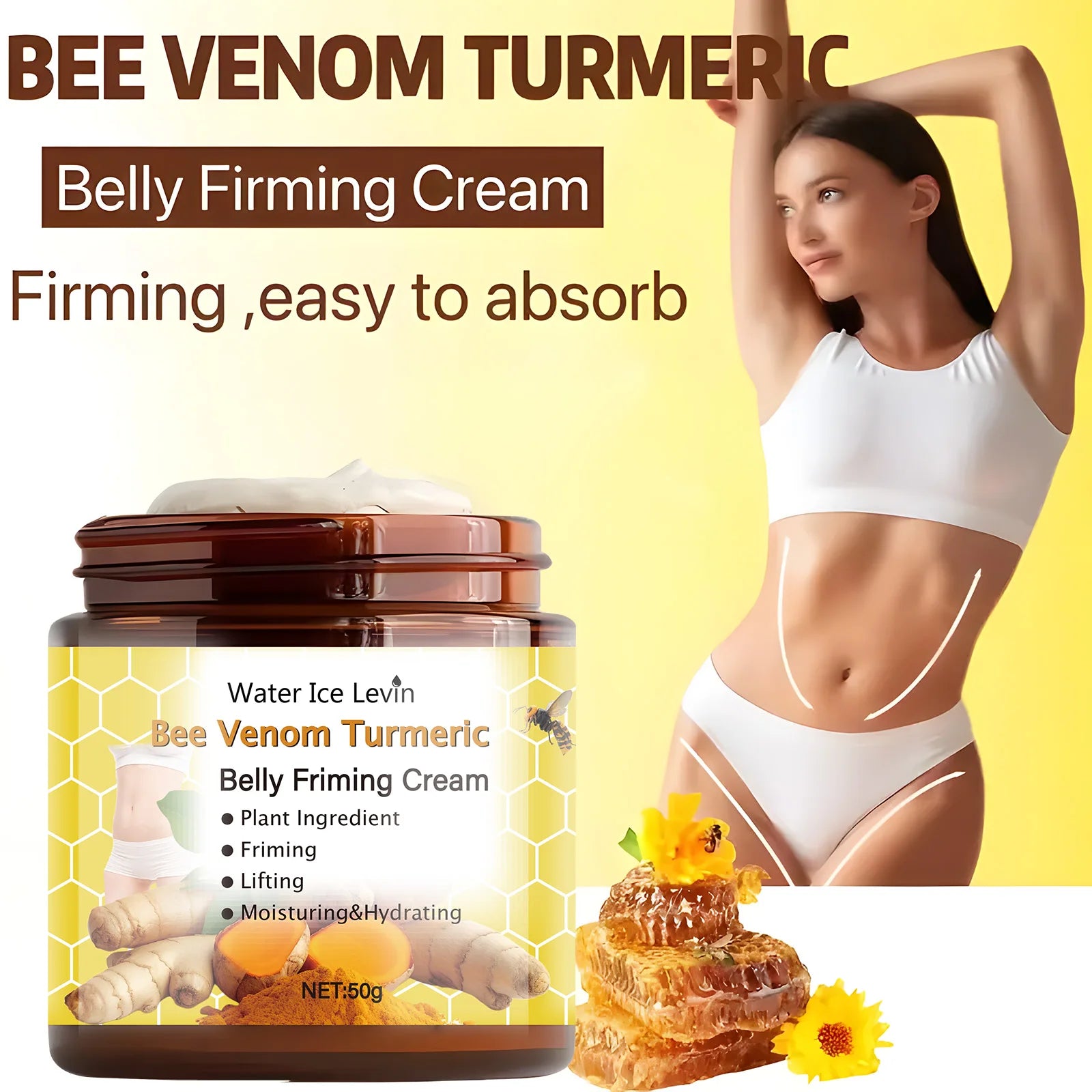 Bee Venom Turmeric Belly Firming Cream Moisturizing Body Treatment - 6