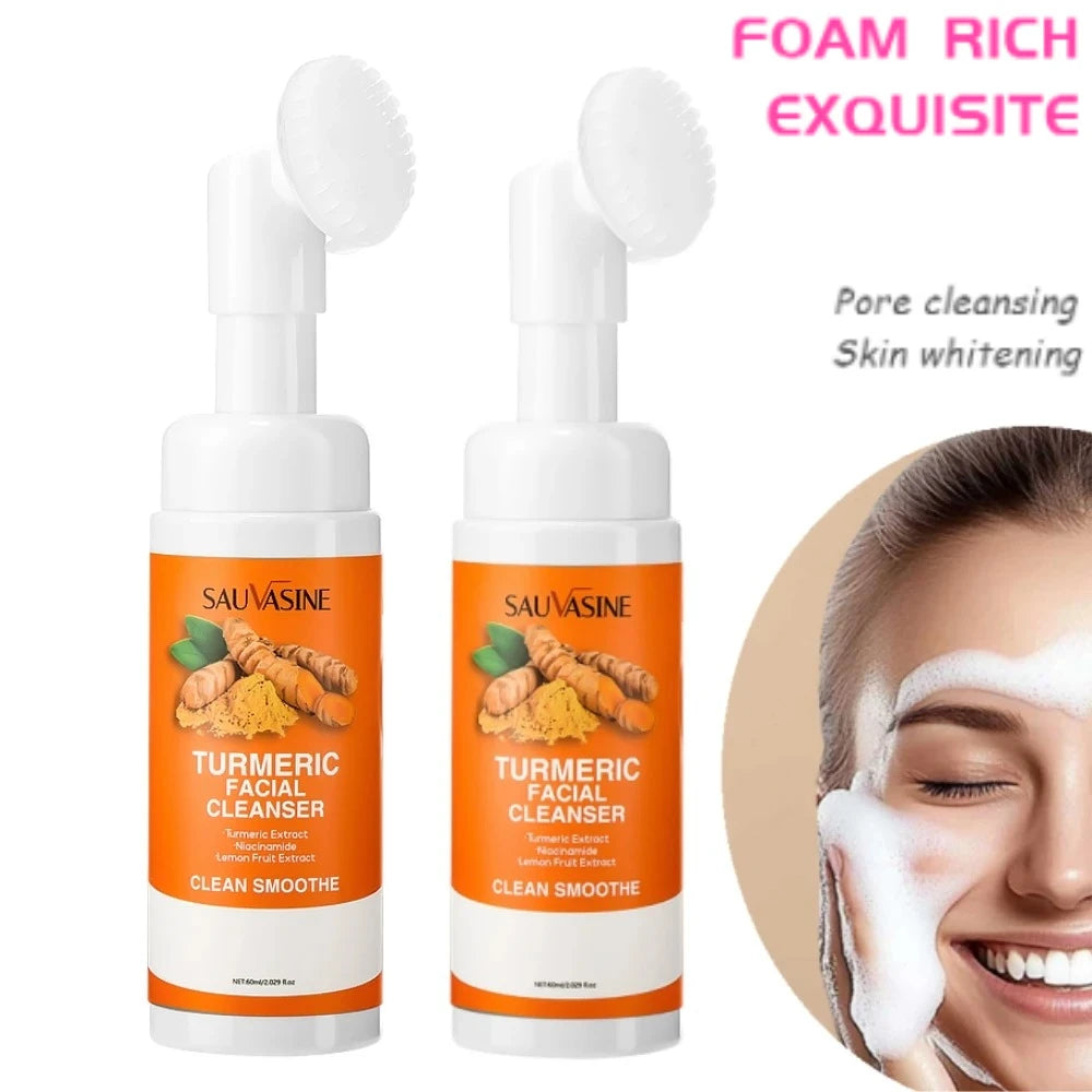 Turmeric Foaming Facial Cleanser with Brush Brightening Face Wash
