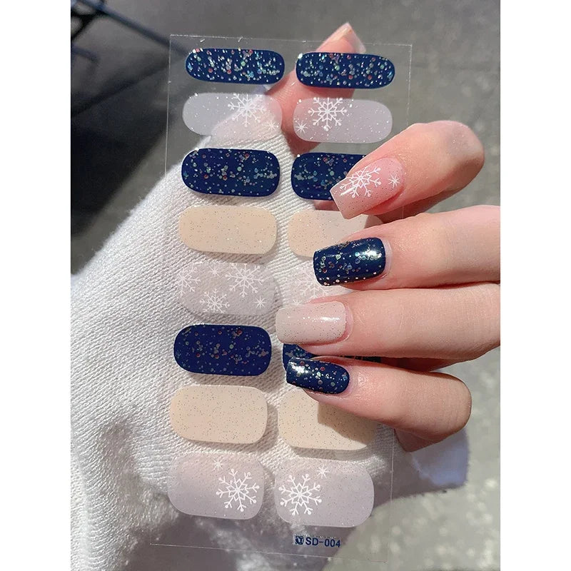 Christmas Semi-Cured Gel Nail Wraps with Winter Snowflake Designs