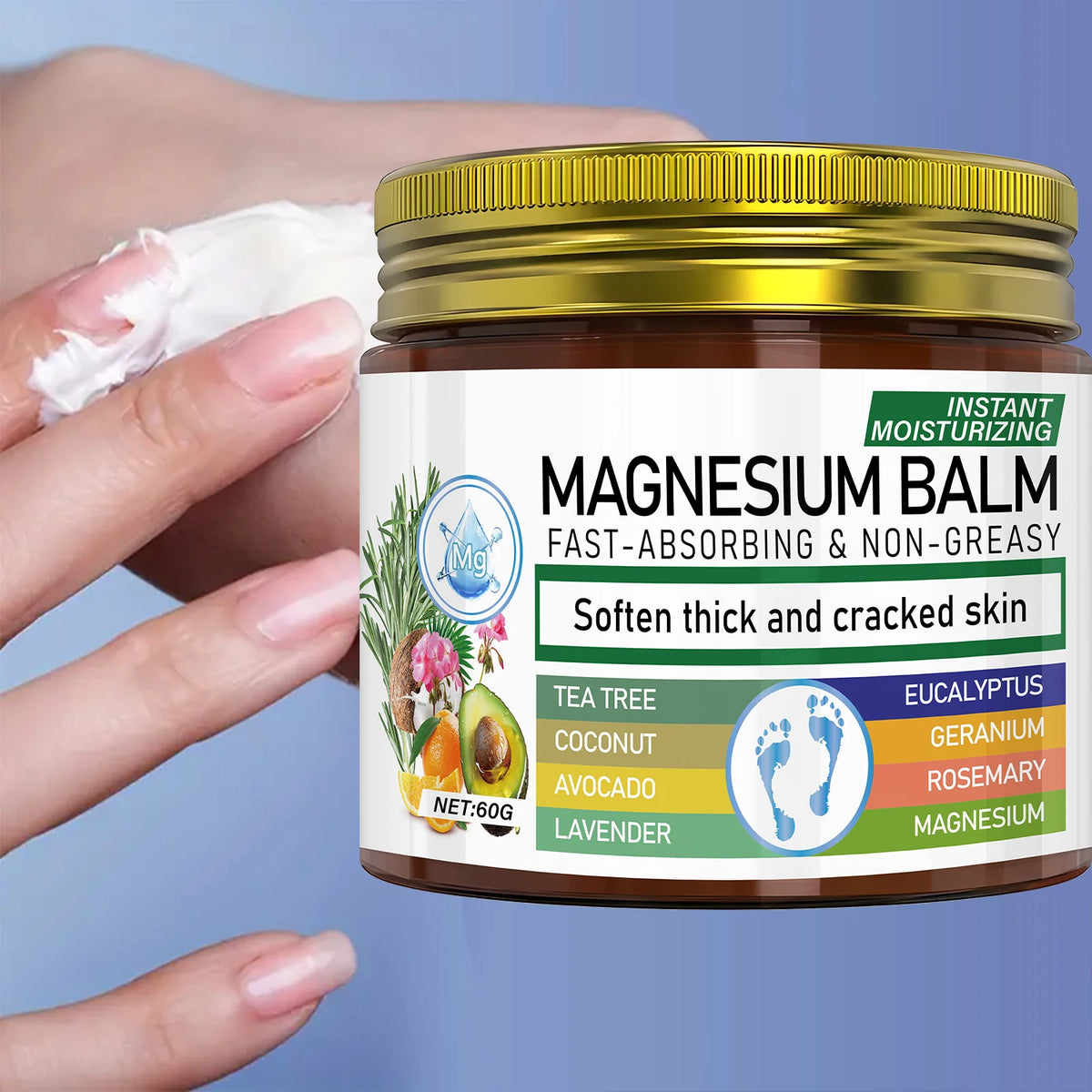 Magnesium Body Balm Fast Absorbing Cream for Dry Cracked Skin