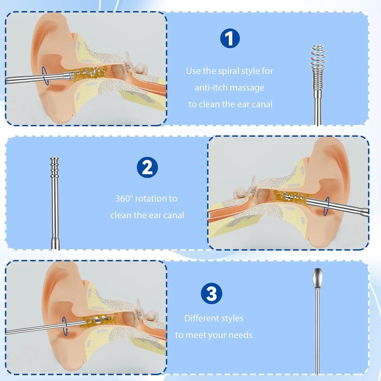 Stainless Steel Ear Wax Removal Tool Kit with Travel Case - 3