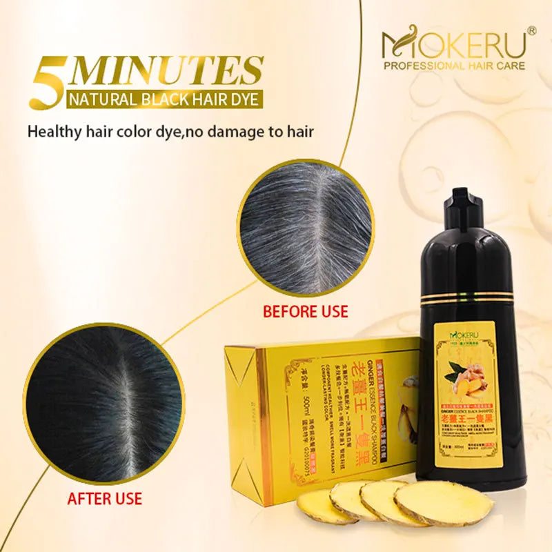 Organic Ginger Hair Blackening Shampoo 500ml Permanent Color Dye