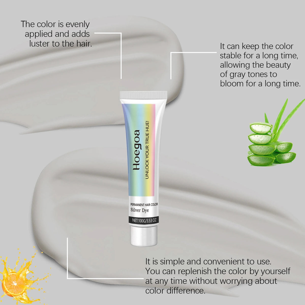 Permanent Silver Gray Hair Dye Cream for Vibrant Color Coverage