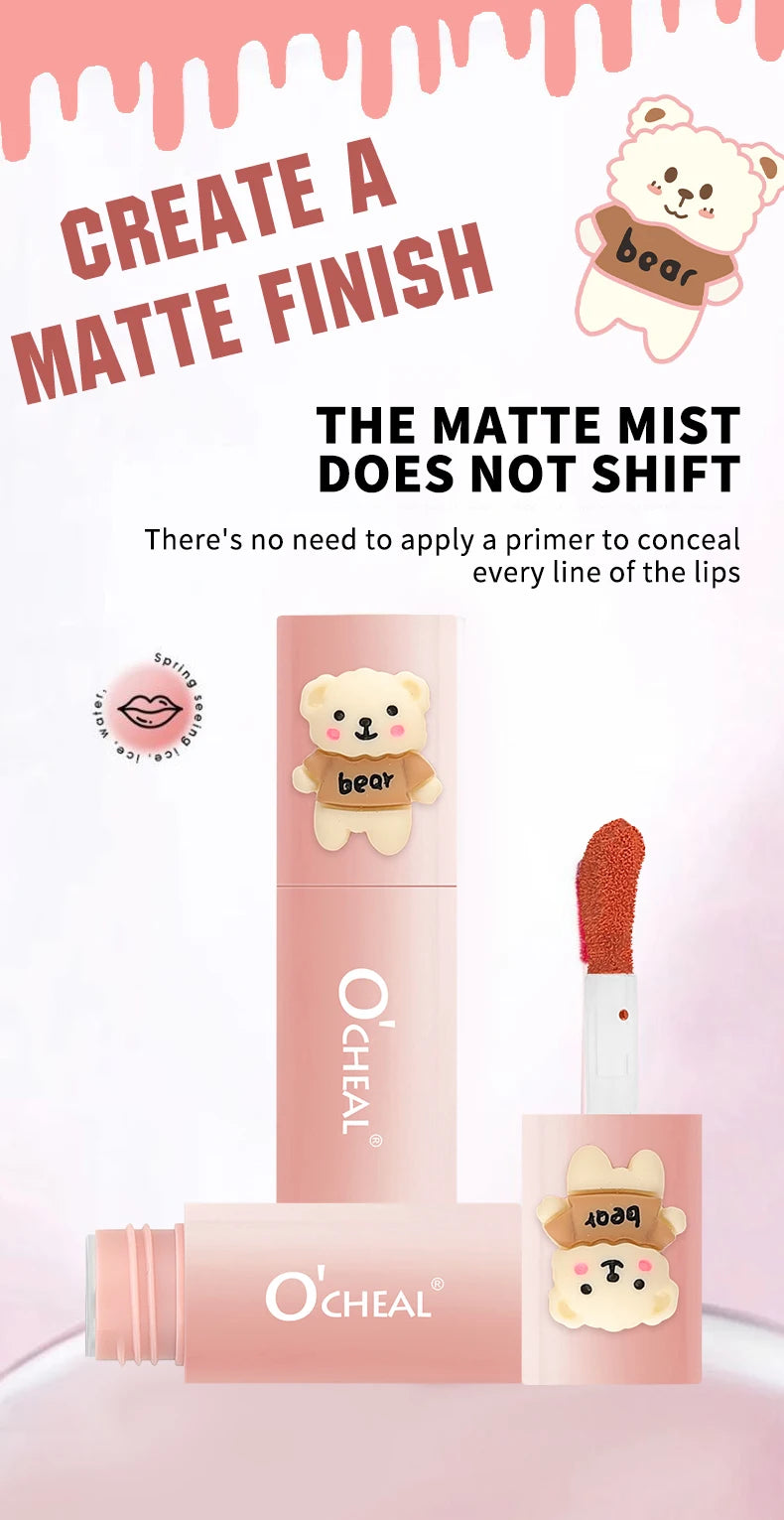 O'CHEAL Teddy Bear Matte Lip Gloss Waterproof Long Lasting Lipstick