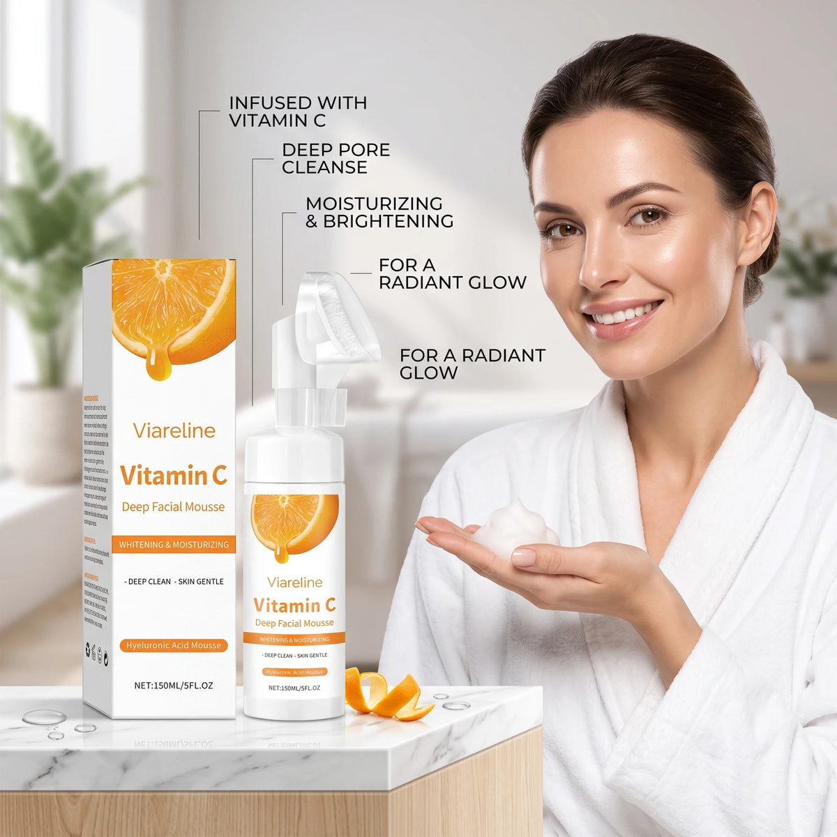 Vitamin C Brightening Facial Cleanser with Exfoliating Brush