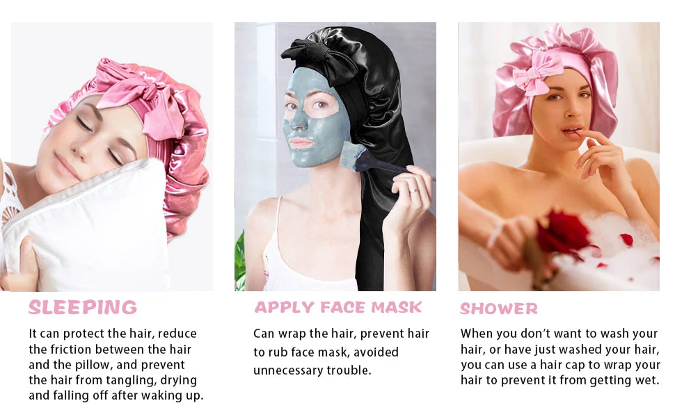 Extra Large Silk Satin Sleep Bonnet with Elastic Hair Band