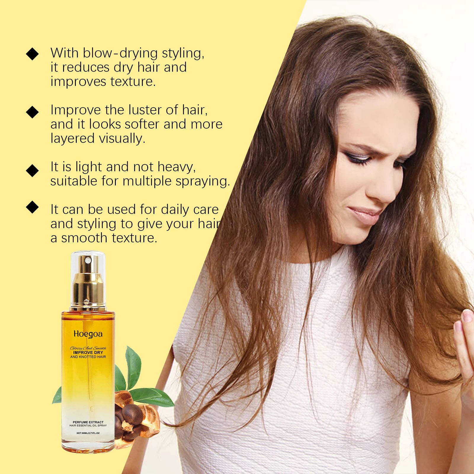 Hair Essential Oil Spray for Smooth Frizz Free Detangled Styling 80ml