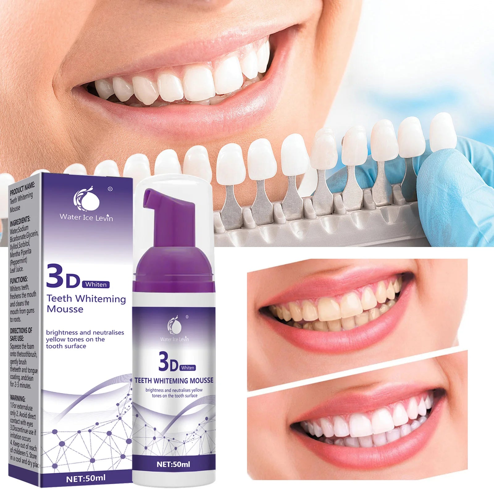 Purple Teeth Whitening Mousse Deep Cleaning Foam Toothpaste 50ml - 1