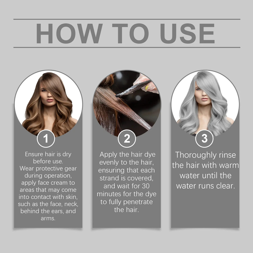 Permanent Silver Gray Hair Dye Cream for Vibrant Color Coverage