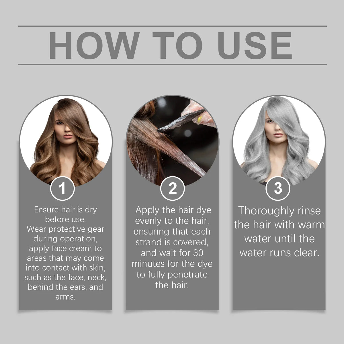 Permanent Silver Gray Hair Dye Cream for Vibrant Color Coverage