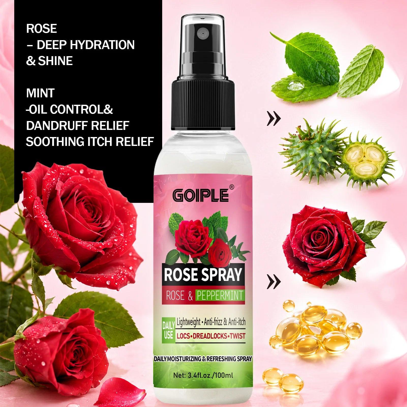 3-in-1 Black Hair Dye Shampoo and Rose Peppermint Moisturizing Spray