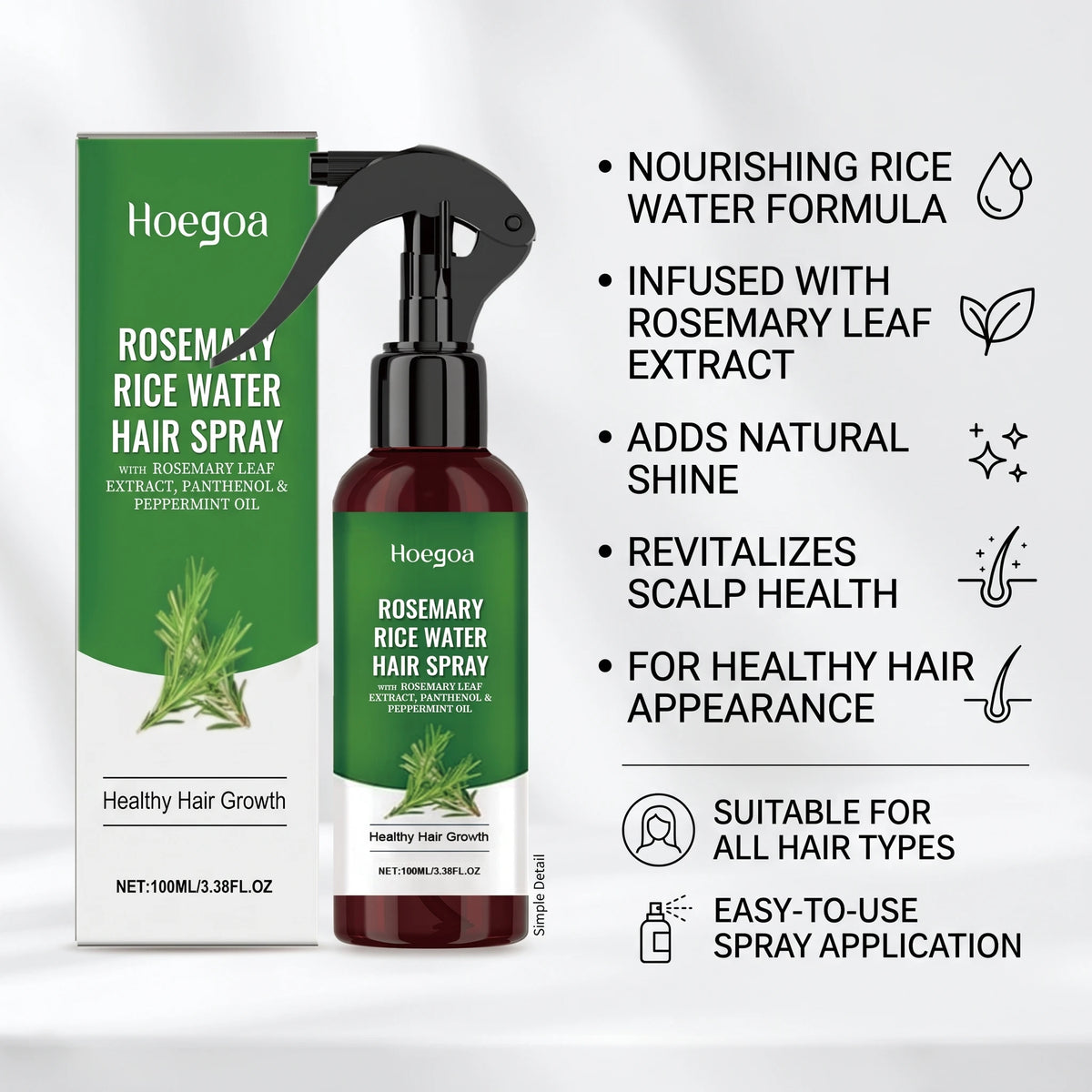 Rosemary Rice Water Hair Growth Spray for Damaged Hair