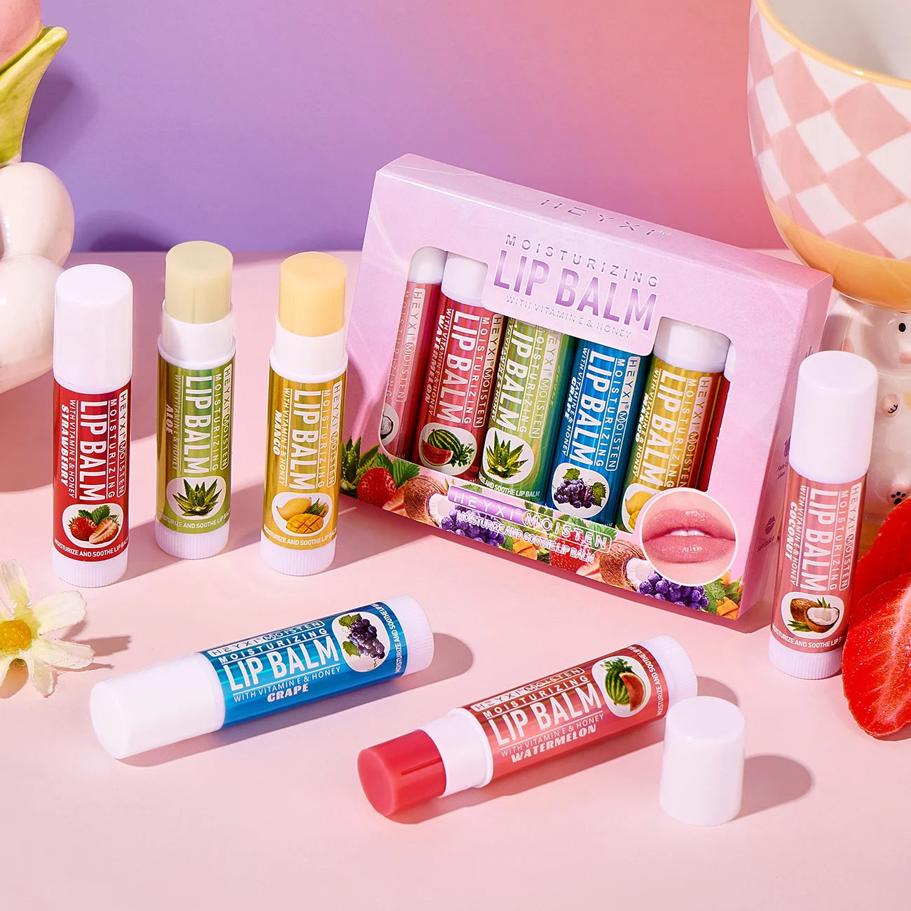 6pcs Fruit Flavor Moisturizing Lip Balm Set Assorted Berry Lip Care - 14