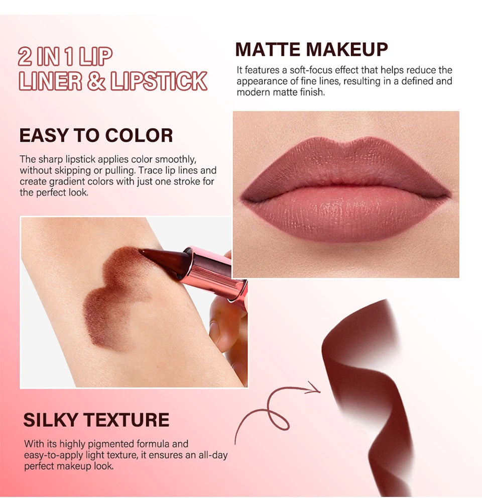 2-in-1 Waterproof Matte Lipstick and Lip Liner