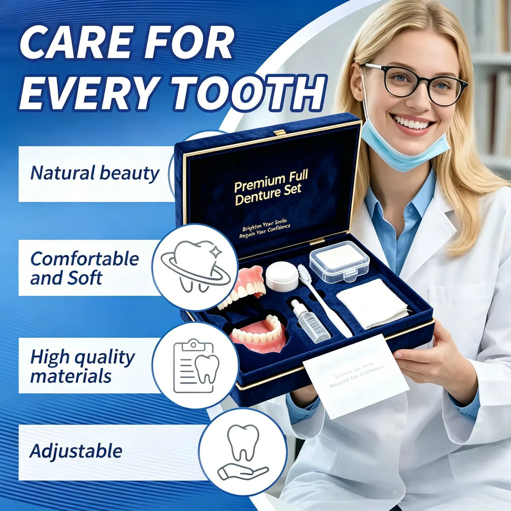 Full Mouth Denture Set with Cleaning Tools and Storage Case