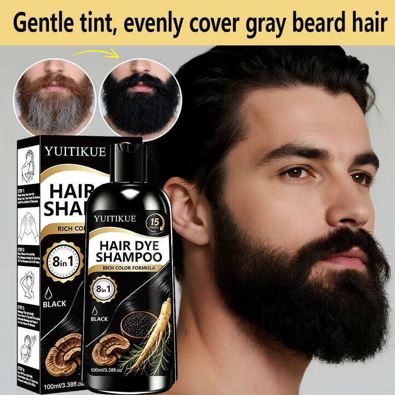 8 in 1 Ginseng Herbal Black Hair Color Dye Shampoo 100ml
