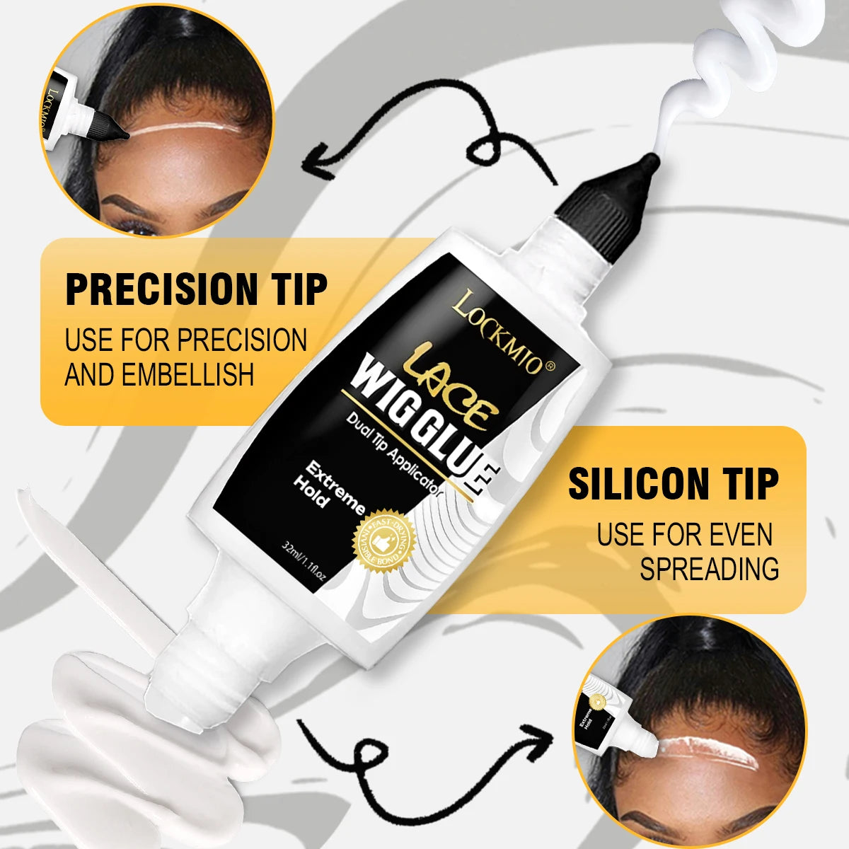 Lace Wig Glue Adhesive and Remover Set with Dual Ended Applicator