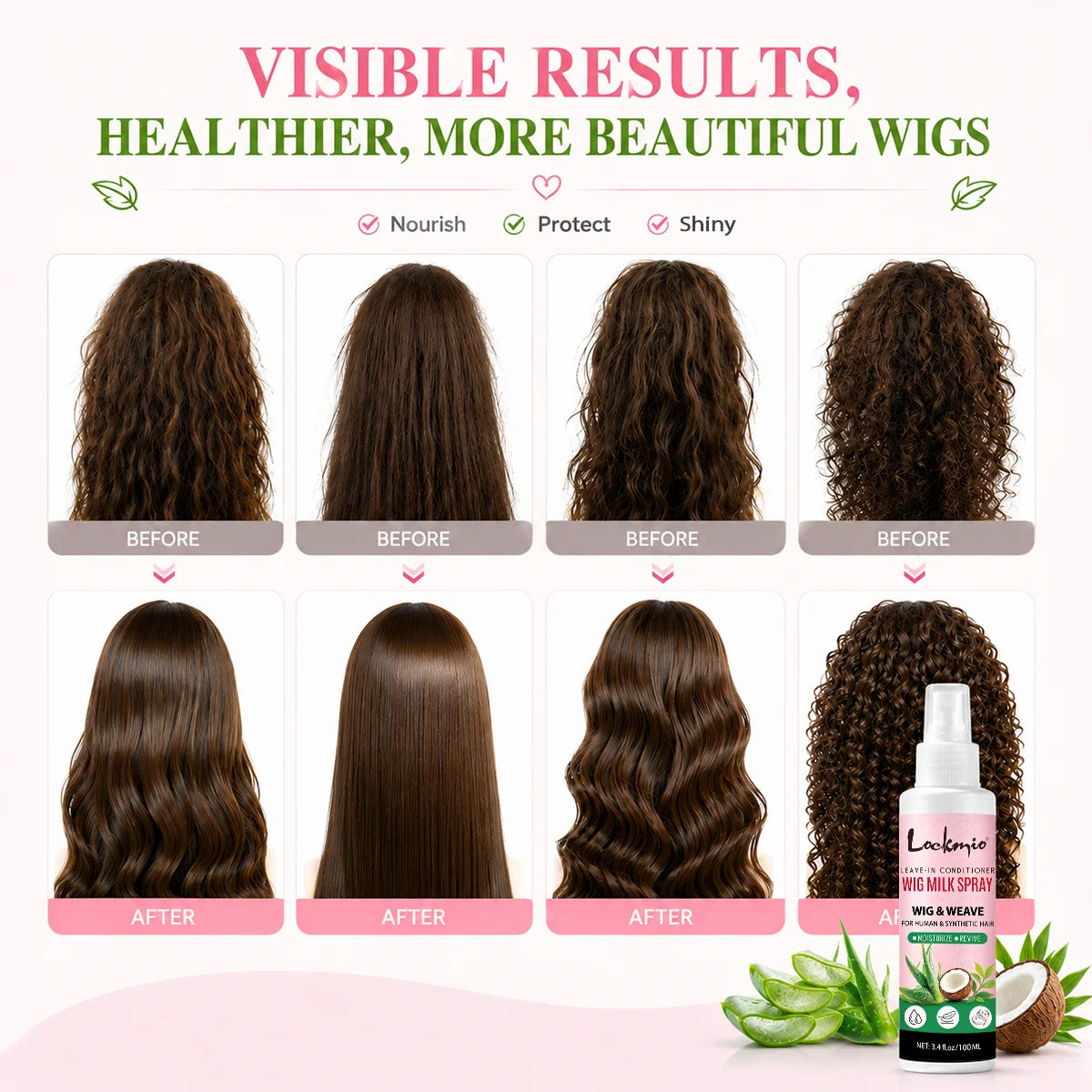 Lockmio Wig Milk Spray Leave-in Conditioner for Synthetic and Human Hair