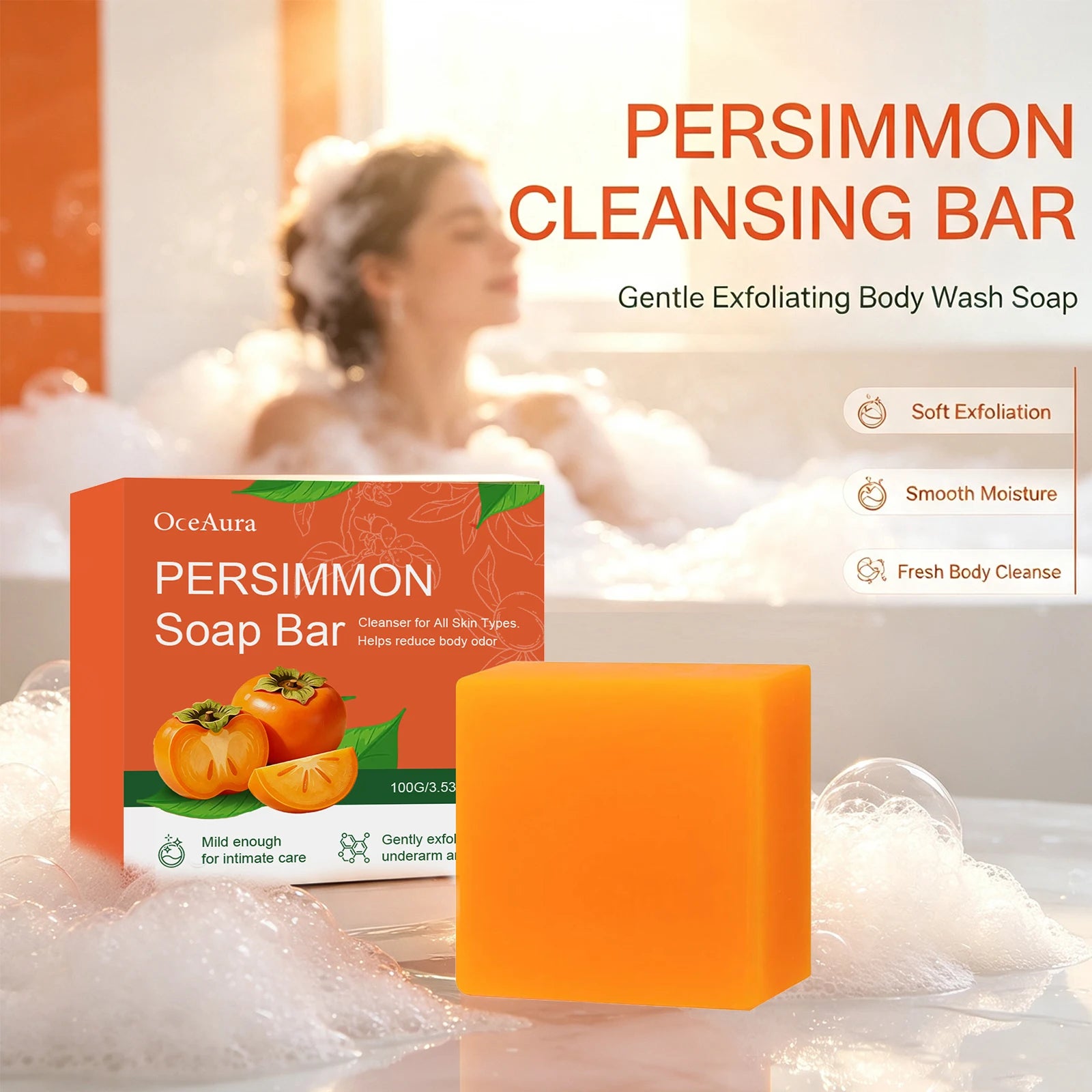 Persimmon Exfoliating Soap Bar for Odor Control and Body Cleansing - 3