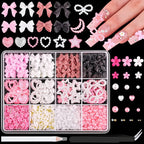 3D Mixed Nail Art Decorations with Bows Flowers and Pearls