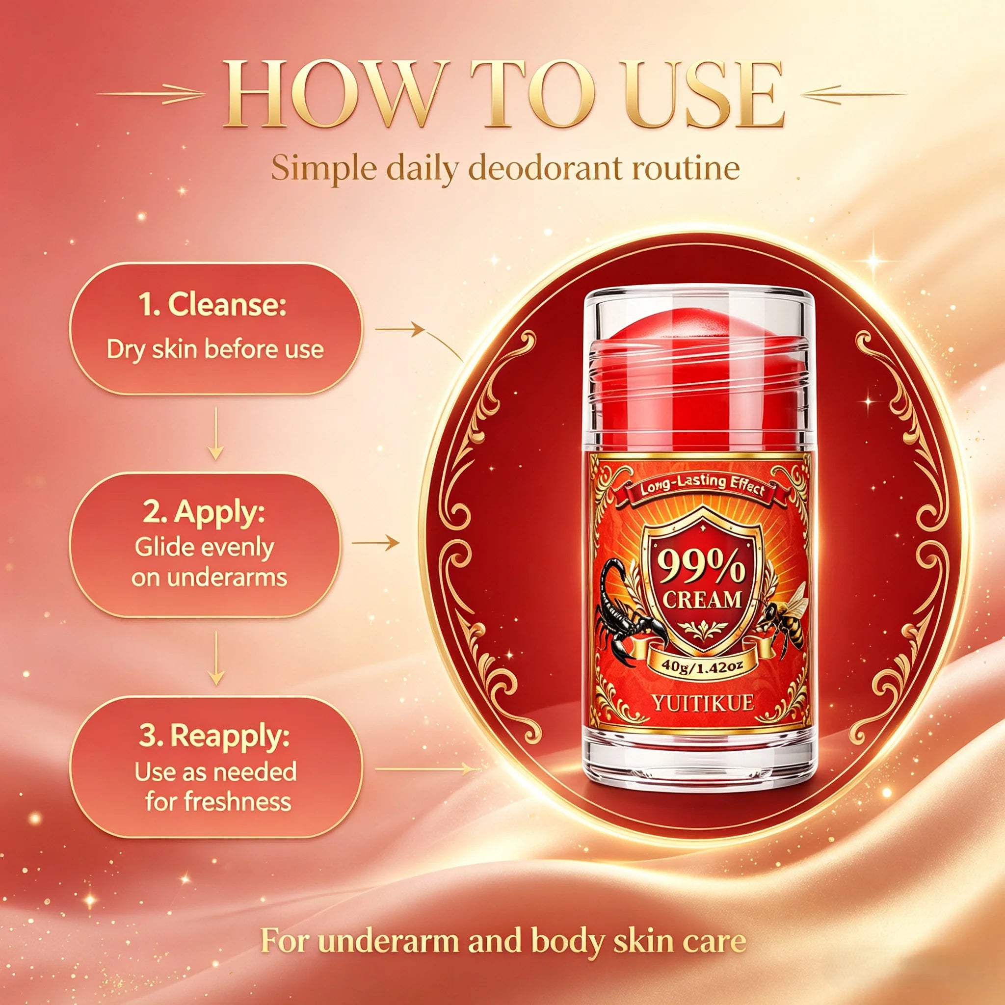 99% Cream Deodorant Stick Long Lasting Underarm Odor Control - 9
