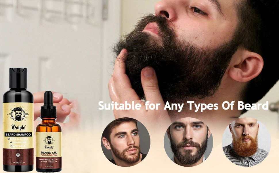 Goiple 2pcs Beard Grooming Kit Cleansing Shampoo and Volumizing Oil